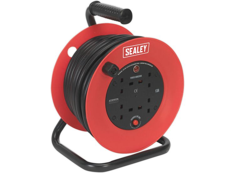 Sealey CR22525 Cable Reel 25m 4 x 230V 2.5mm² Heavy-Duty Thermal Trip