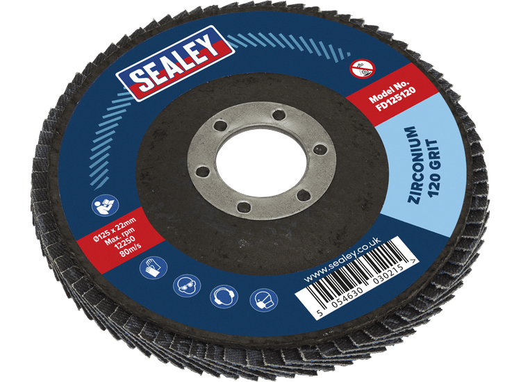 Sealey FD125120 Flap Disc Zirconium Ø125mm Ø22mm Bore 120Grit