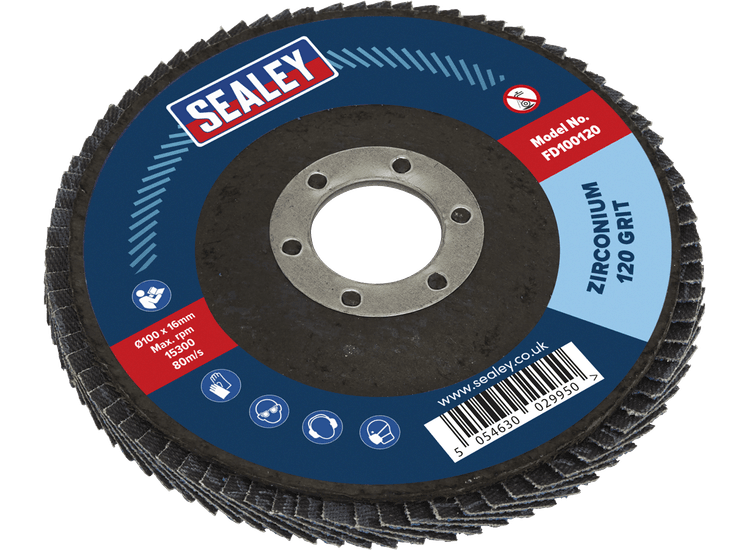 Sealey FD100120 Flap Disc Zirconium Ø100mm Ø16mm Bore 120Grit