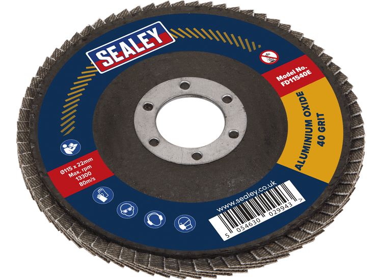 Sealey FD11540E Flap Disc Aluminium Oxide Ø115mm Ø22mm Bore 40Grit