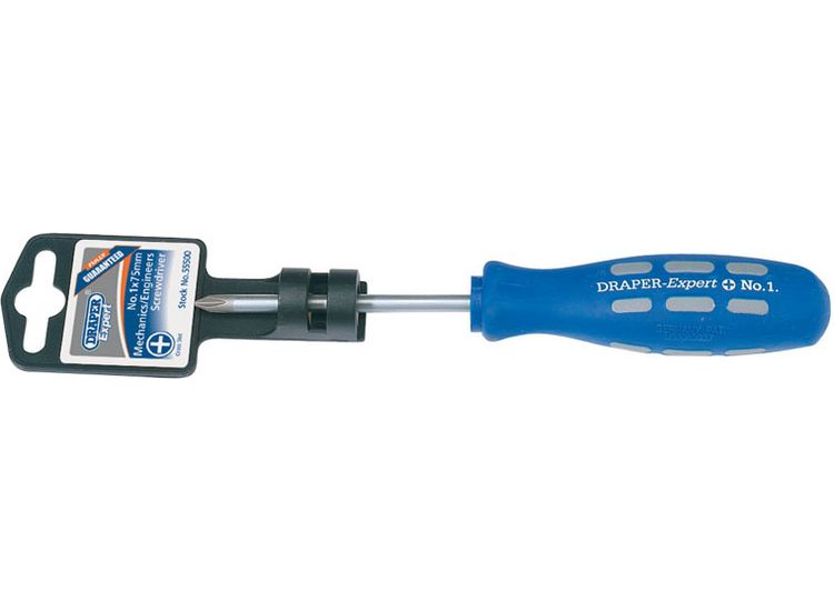 Draper 55500 Draper Expert Cross Slot Mechanic's Screwdriver, No.1 x 75mm