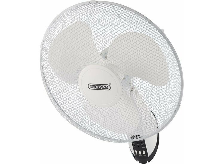 Draper 70975 Oscillating Wall Mounted Fan with Remote Control, 16", 3 Speed