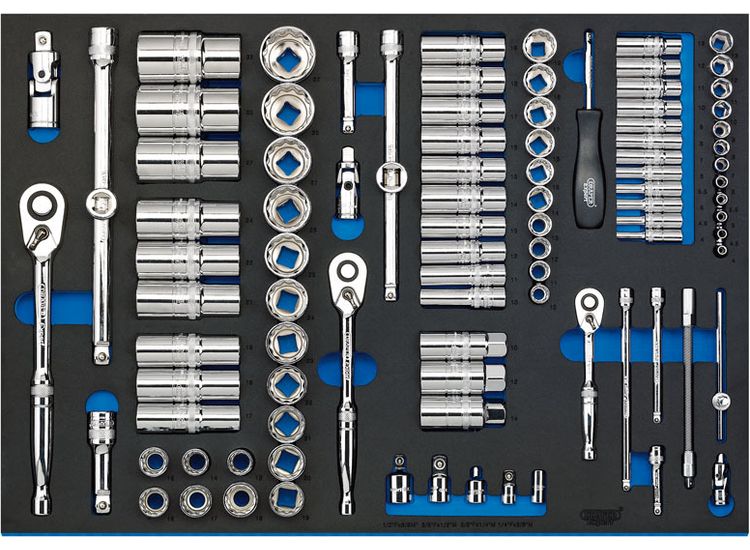 Draper 63539 Socket Set in Full Plus Drawer EVA Insert Tray, 1/4", 3/8" &amp; 1/2" (96 Piece)