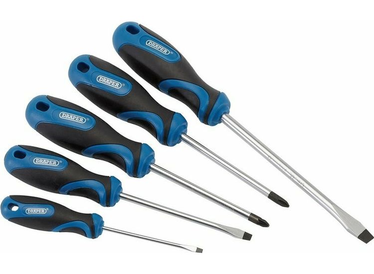 Draper 32610 Soft Grip Screwdriver Set, 3 x Plain Slot, 1 x Cross Slot, 1 x PZ TYPE (5 Piece)