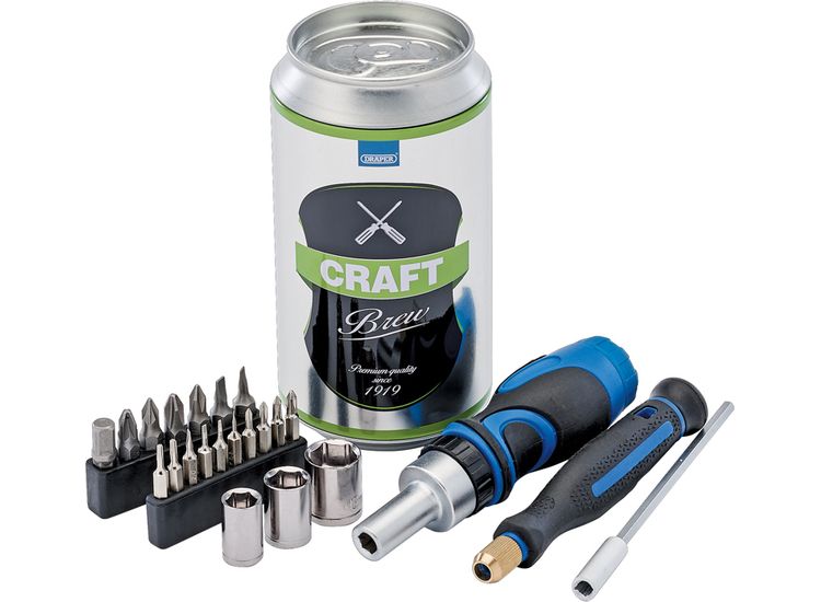 Draper 04775 Stubby Ratchet Screwdriver and Bit Set, Special Edition - Workshop Brew (23 Piece)