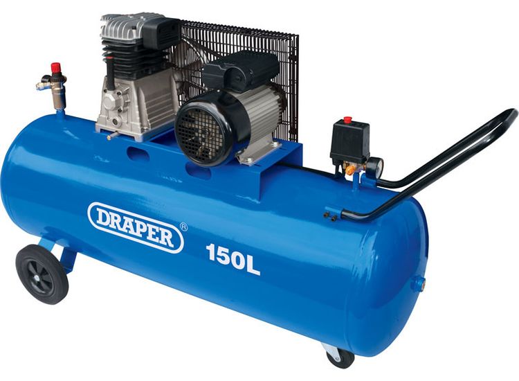 Draper 55305 Wheeled Belt-Driven Air Compressor, 150L, 2.2kW