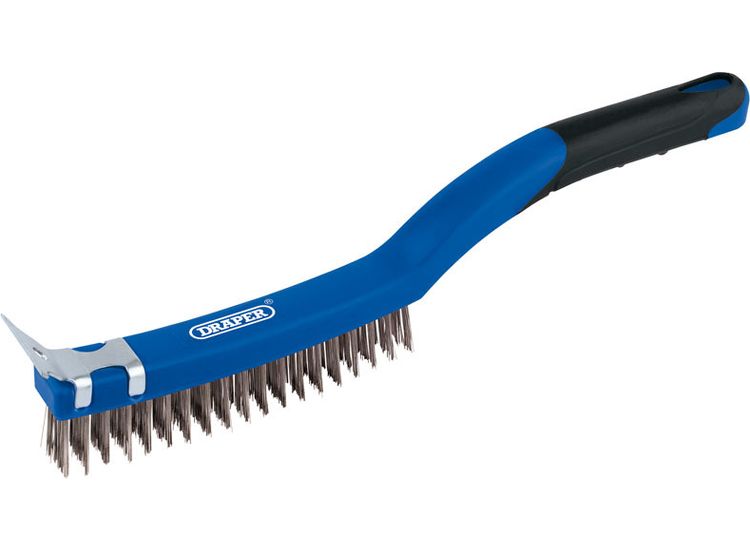 Draper 17180 3 Row Stainless Steel Wire Scratch Brush with Scraper, 350mm