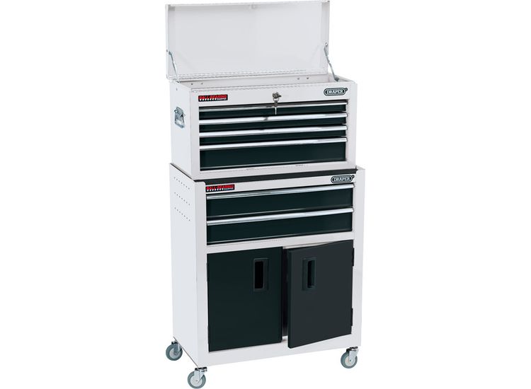 Draper 19576 Combined Roller Cabinet and Tool Chest, 6 Drawer, 24", White