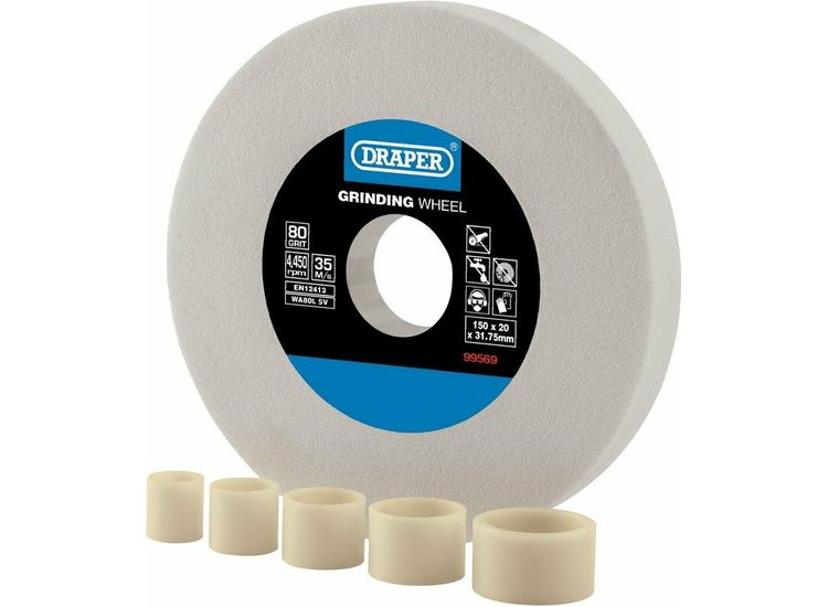 Draper 99569 Aluminium Oxide Bench Grinding Wheel, 150 x 20mm, 80g, White