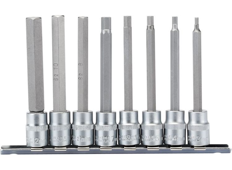 Draper 16286 Long Metric Hex. Socket Bit Set, 3/8" Sq. Dr., 100mm (8 Piece)