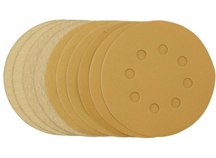 Draper 60161 Gold Sanding Discs with Hook &amp; Loop, 125mm, Assorted Grit - 120G, 180G, 240G, 320G, 400G (Pack of 10)