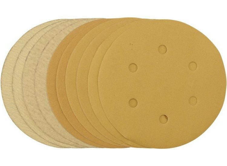 Draper 64284 Gold Sanding Discs with Hook &amp; Loop, 150mm, Assorted Grit - 120G, 180G, 240G, 320G, 400G (Pack of 10)