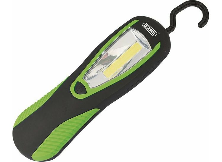 Draper 94520 COB LED Work Light with Magnetic Back and Hanging Hook, 3W, 200 Lumens, Green, 3 x AA Batteries Supplied