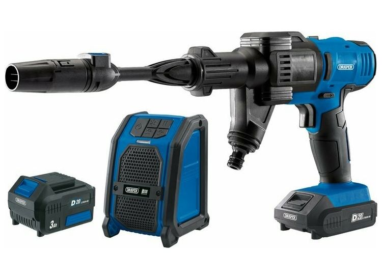 Draper 94796 D20 20V Pressure Washer, D20 20V Wireless Speaker with 1x 2Ah and 1x 3Ah