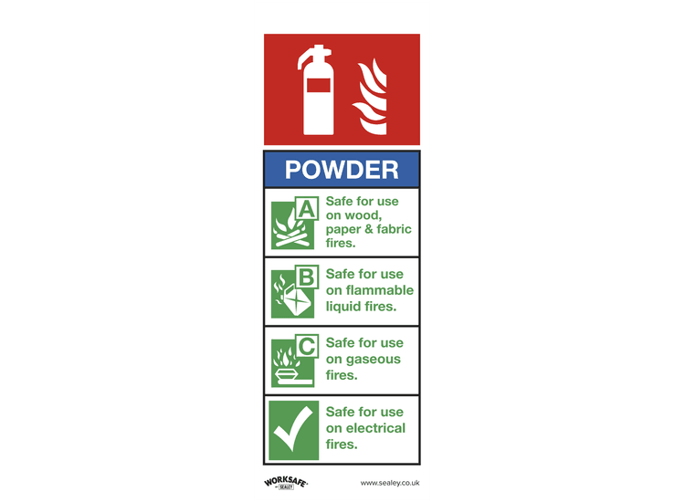 Sealey SS52V10 Safe Conditions Safety Sign - Powder Fire Extinguisher - Self-Adhesive Vinyl - Pack of 10