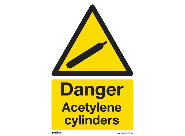 Sealey SS63V1 Warning Safety Sign - Danger Acetylene Cylinders - Self-Adhesive Vinyl