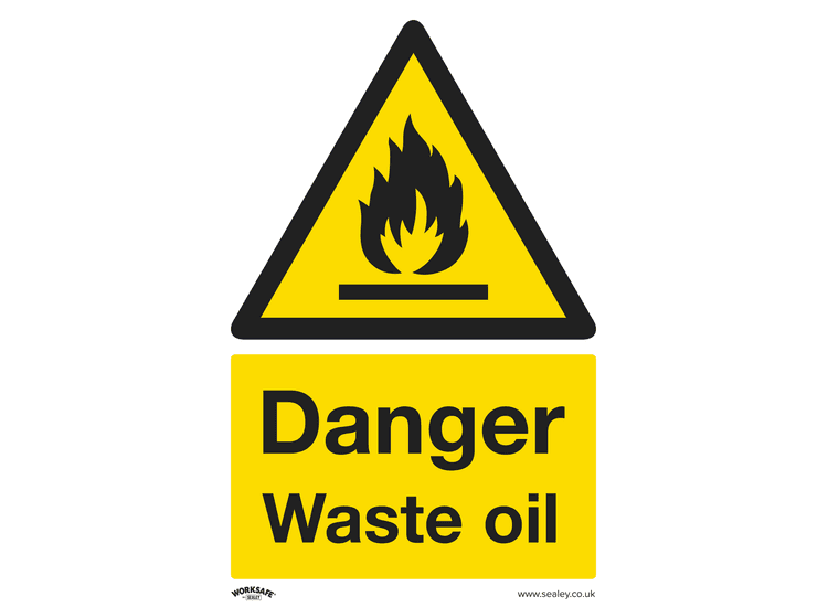 Sealey SS60P10 Warning Safety Sign - Danger Waste Oil - Rigid Plastic - Pack of 10