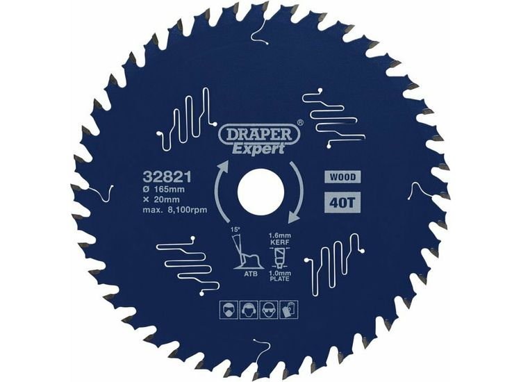 Draper 32821 Draper Expert TCT Circular Saw Blade for Wood with PTFE Coating, 165 x 20mm, 40T
