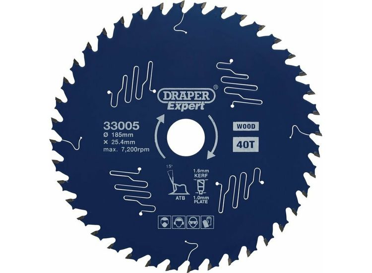 Draper 33005 Draper Expert TCT Circular Saw Blade for Wood with PTFE Coating, 185 x 25.4mm, 40T