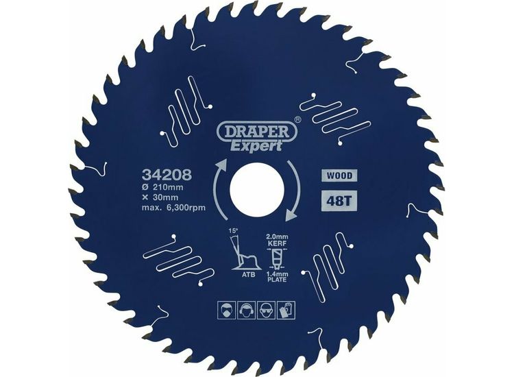 Draper 34208 Draper Expert TCT Circular Saw Blade for Wood with PTFE Coating, 210 x 30mm, 48T