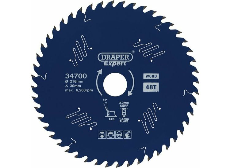 Draper 34700 Draper Expert TCT Circular Saw Blade for Wood with PTFE Coating, 216 x 30mm, 48T