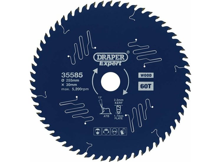 Draper 35585 Draper Expert TCT Circular Saw Blade for Wood with PTFE Coating, 255 x 30mm, 60T
