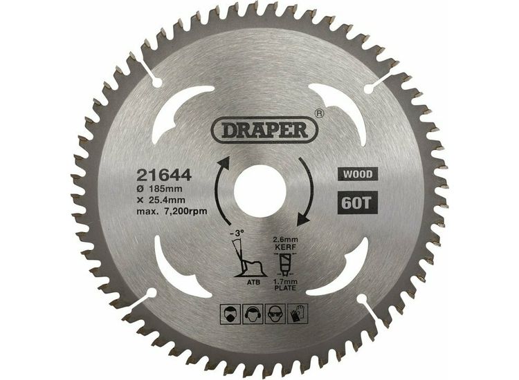 Draper 21644 TCT Circular Saw Blade for Laminate &amp; Wood, 185 x 25.4mm, 60T