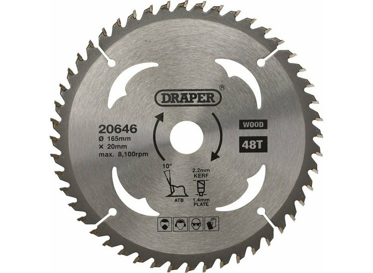 Draper 20646 TCT Circular Saw Blade for Wood, 165 x 20mm, 48T