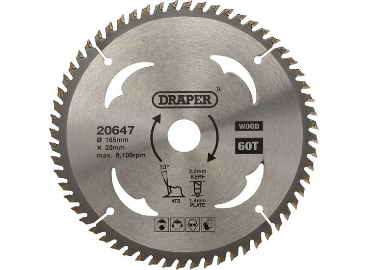 Draper 20647 TCT Circular Saw Blade for Wood, 165 x 20mm, 60T