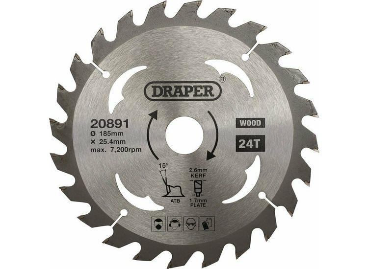 Draper 20891 TCT Circular Saw Blade for Wood, 185 x 25.4mm, 24T