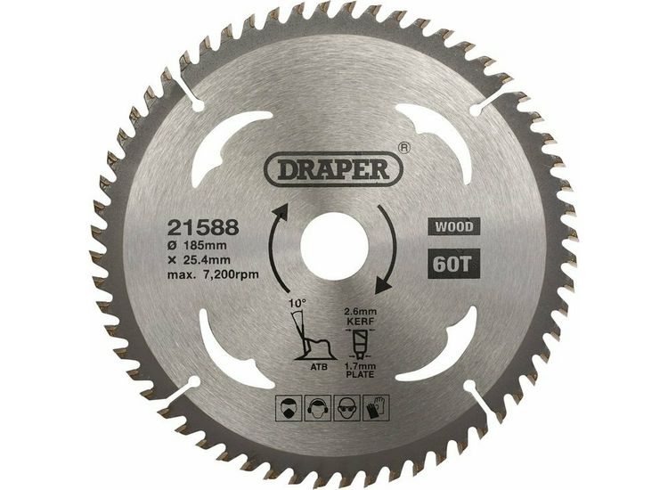 Draper 21588 TCT Circular Saw Blade for Wood, 185 x 25.4mm, 60T