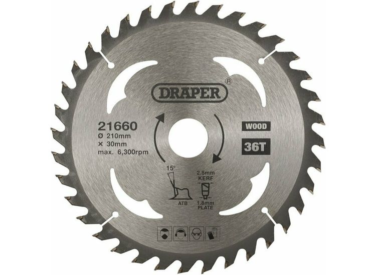 Draper 21660 TCT Circular Saw Blade for Wood, 210 x 30mm, 36T