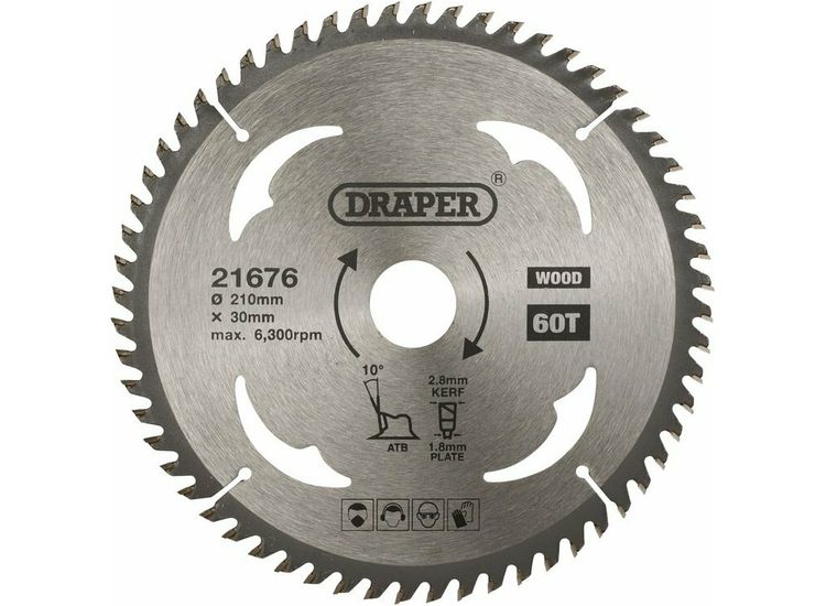 Draper 21676 TCT Circular Saw Blade for Wood, 210 x 30mm, 60T