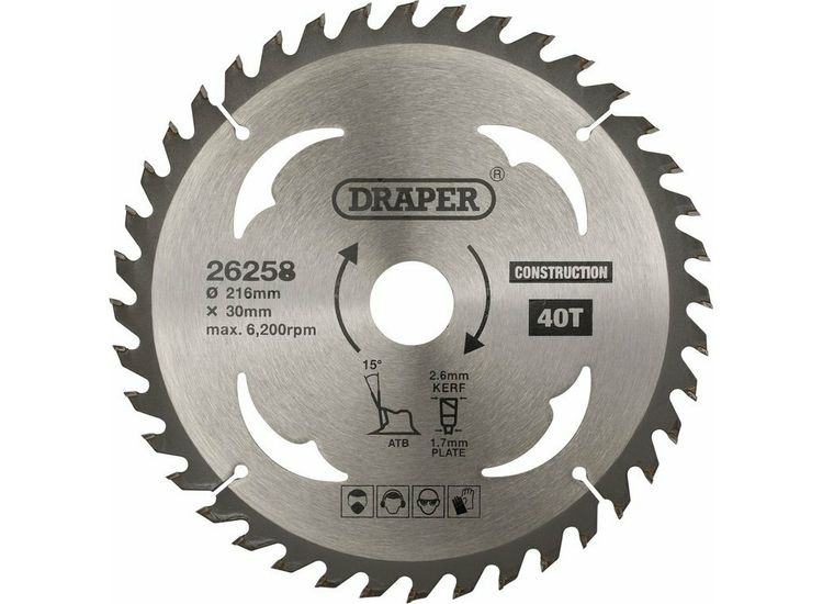 Draper 26258 TCT Construction Circular Saw Blade, 216 x 30mm, 40T