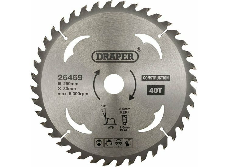 Draper 26469 TCT Construction Circular Saw Blade, 250 x 30mm, 40T