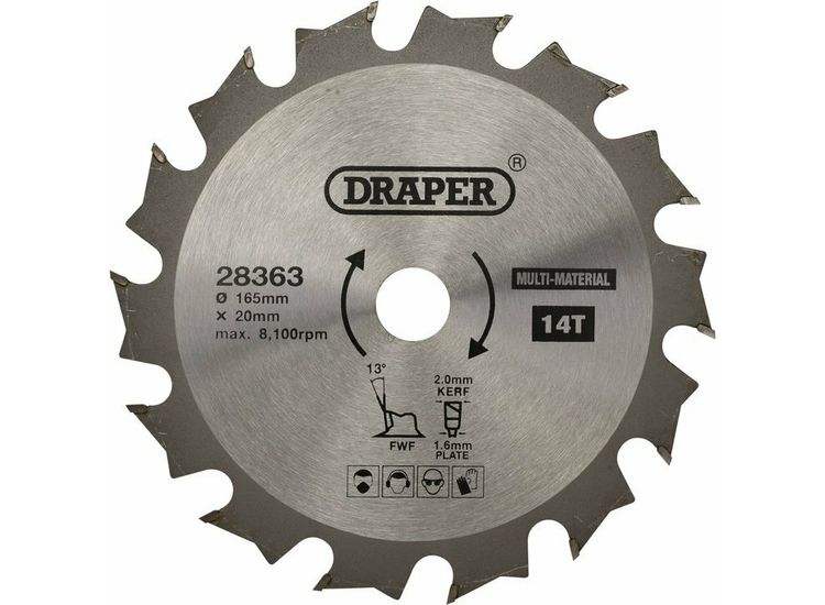 Draper 28363 TCT Multi-Purpose Circular Saw Blade, 165 x 20mm, 14T