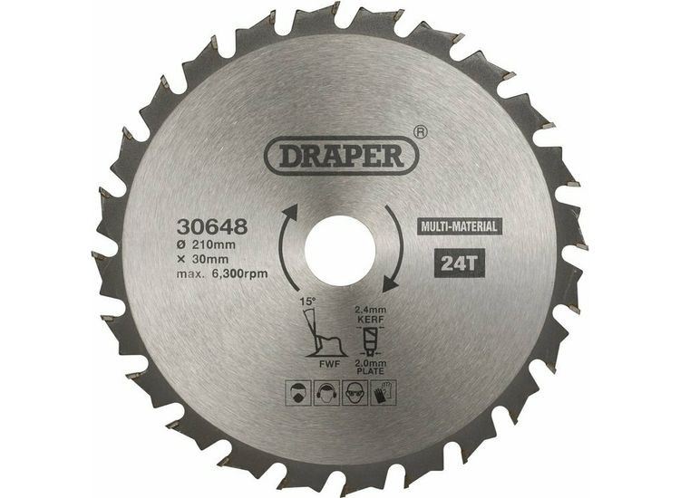 Draper 30648 TCT Multi-Purpose Circular Saw Blade, 210 x 30mm, 24T