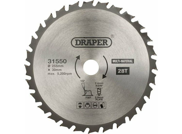 Draper 31550 TCT Multi-Purpose Circular Saw Blade, 255 x 30mm, 28T