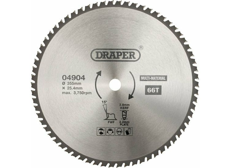 Draper 04904 TCT Multi-Purpose Circular Saw Blade, 355 x 25.4mm, 66T