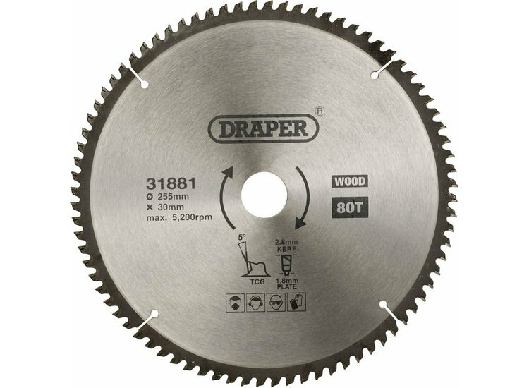 Draper 31881 TCT Triple Chip Grind Circular Saw Blade, 255 x 30mm, 80T