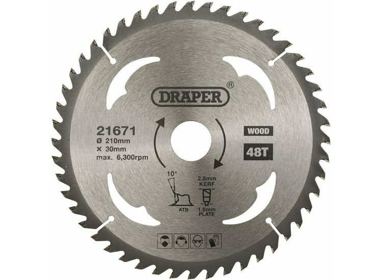 Draper 21671 TCT Circular Saw Blade for Wood, 210 x 30mm, 48T