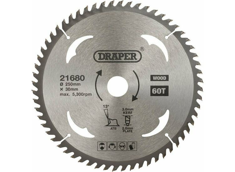 Draper 21680 TCT Circular Saw Blade for Wood, 250 x 30mm, 60T