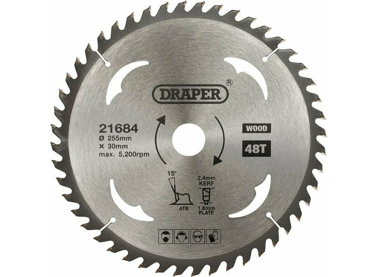 Draper 21684 TCT Circular Saw Blade for Wood, 255 x 30mm, 48T
