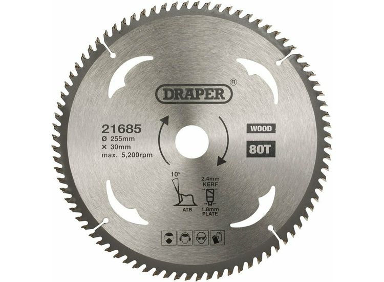 Draper 21685 TCT Circular Saw Blade for Wood, 255 x 30mm, 80T