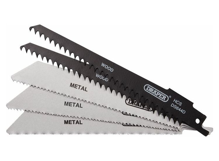 Draper 52517 Assorted Reciprocating Saw Blades for Multi-Purpose Cutting, 150mm (Pack of 5)