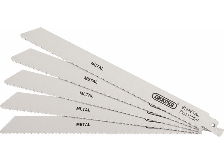 Draper 38631 Bi-metal Reciprocating Saw Blades for Metal Cutting, 225mm, 18tpi (Pack of 5)