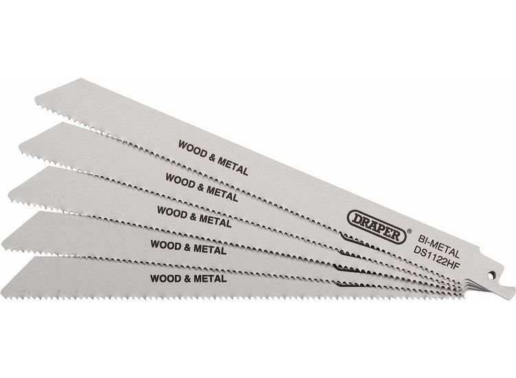 Draper 38754 Bi-metal Reciprocating Saw Blades for Multi-Purpose Cutting, 225mm, 10tpi (Pack of 5)