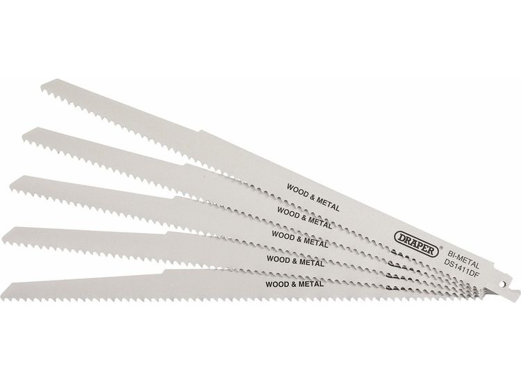 Draper 38756 Bi-metal Reciprocating Saw Blades for Multi-Purpose Cutting, 300mm, 6tpi (Pack of 5)