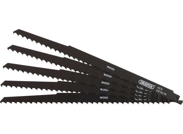 Draper 42615 Reciprocating Saw Blades for Pruning &amp; Coarse Wood &amp; Plastic Cutting, 300mm, 3tpi (Pack of 5)