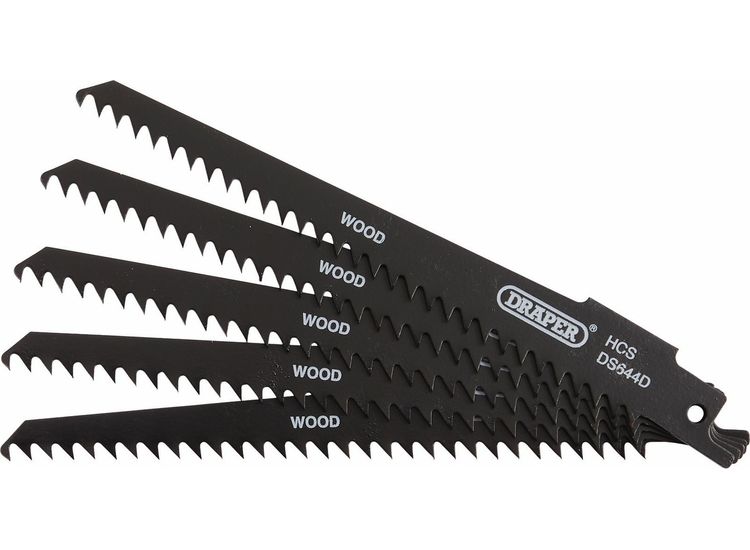 Draper 43430 Reciprocating Saw Blades for Wood and Plastic Cutting, 150mm, 6tpi (Pack of 5)